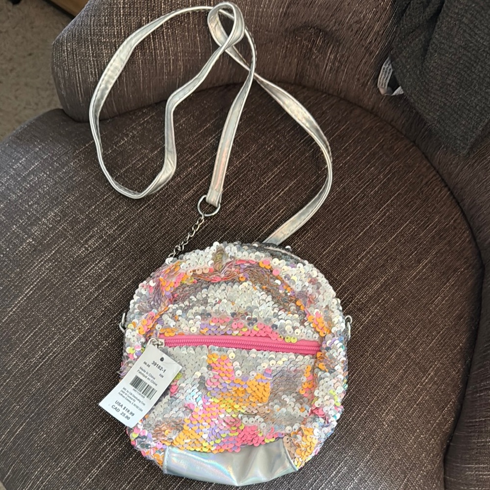 Sequin Crossbody Bag - Silver and Pink